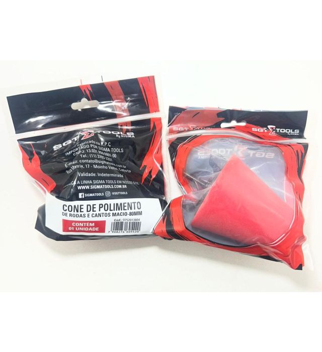 SGT - SIGMA - CONE DE POLIMENTO DE RODAS E CANTOS 80MM EIXO 6MM VERMELHO MACIO